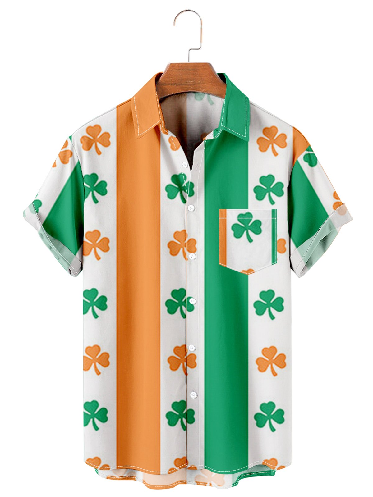St. Patrick's Day Clover Stripe Contrast Men's Large Shirt-Mokaloha