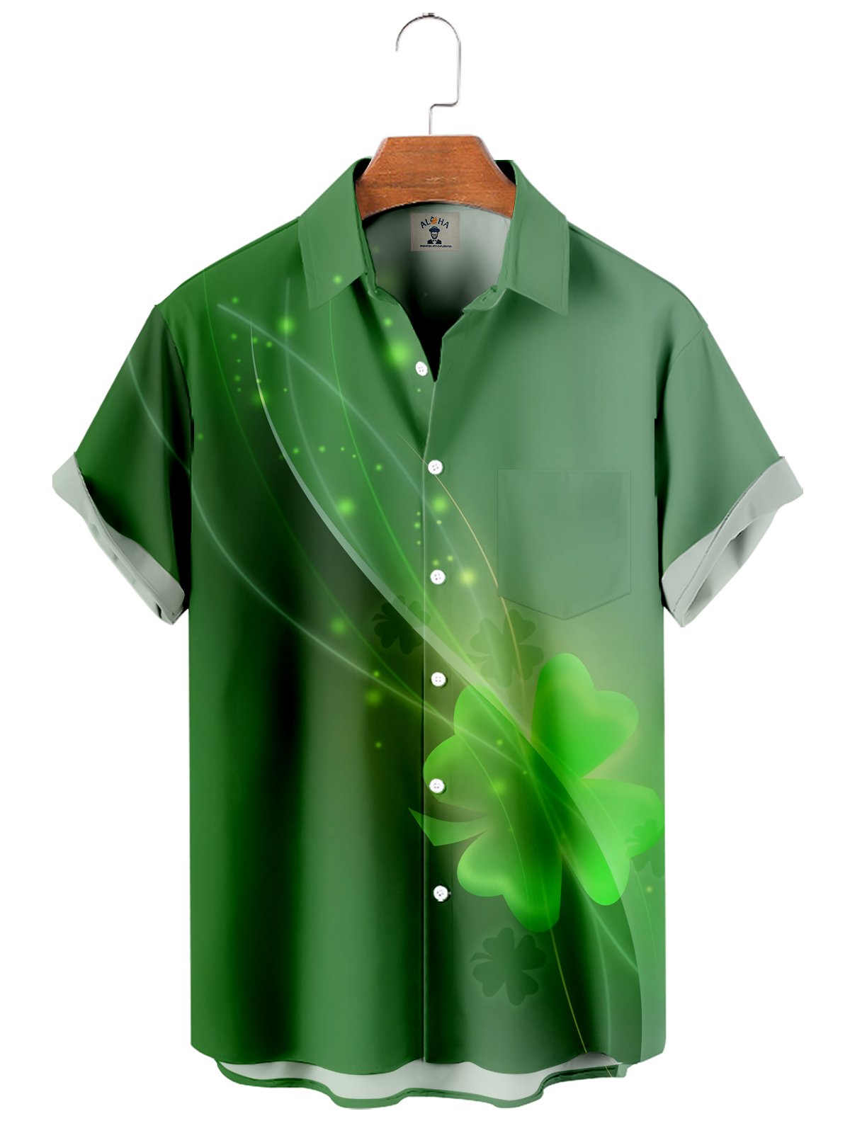 Men's St. Patrick's Ombre Clover Print Short Sleeve Shirt-Mokaloha