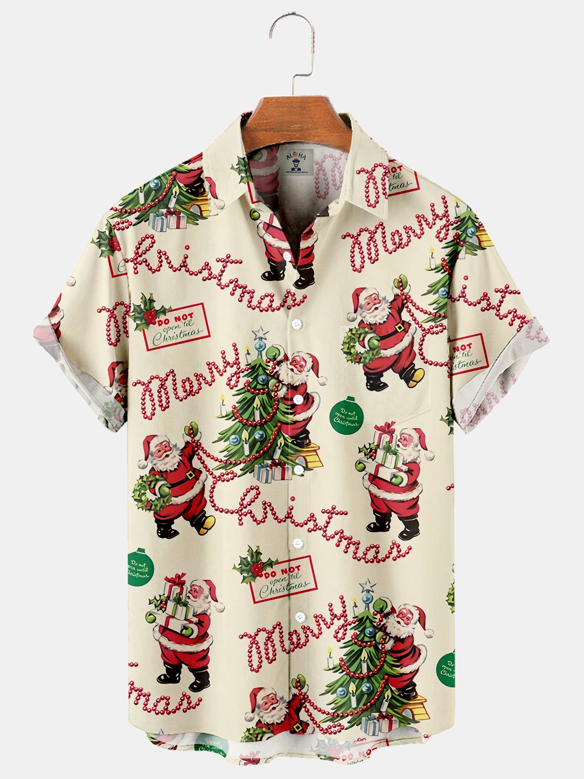 Men's Christmas Cute Santa Print Short Sleeve Shirt-Mokaloha