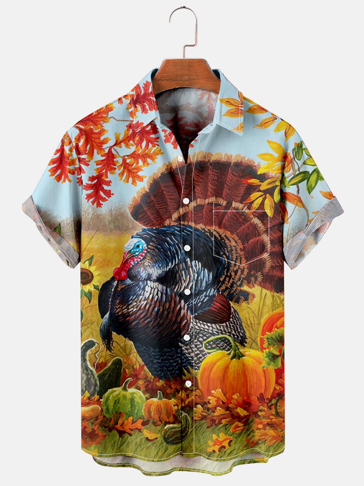 Men's Casual Thanksgiving Turkey Print Shirt-Mokaloha