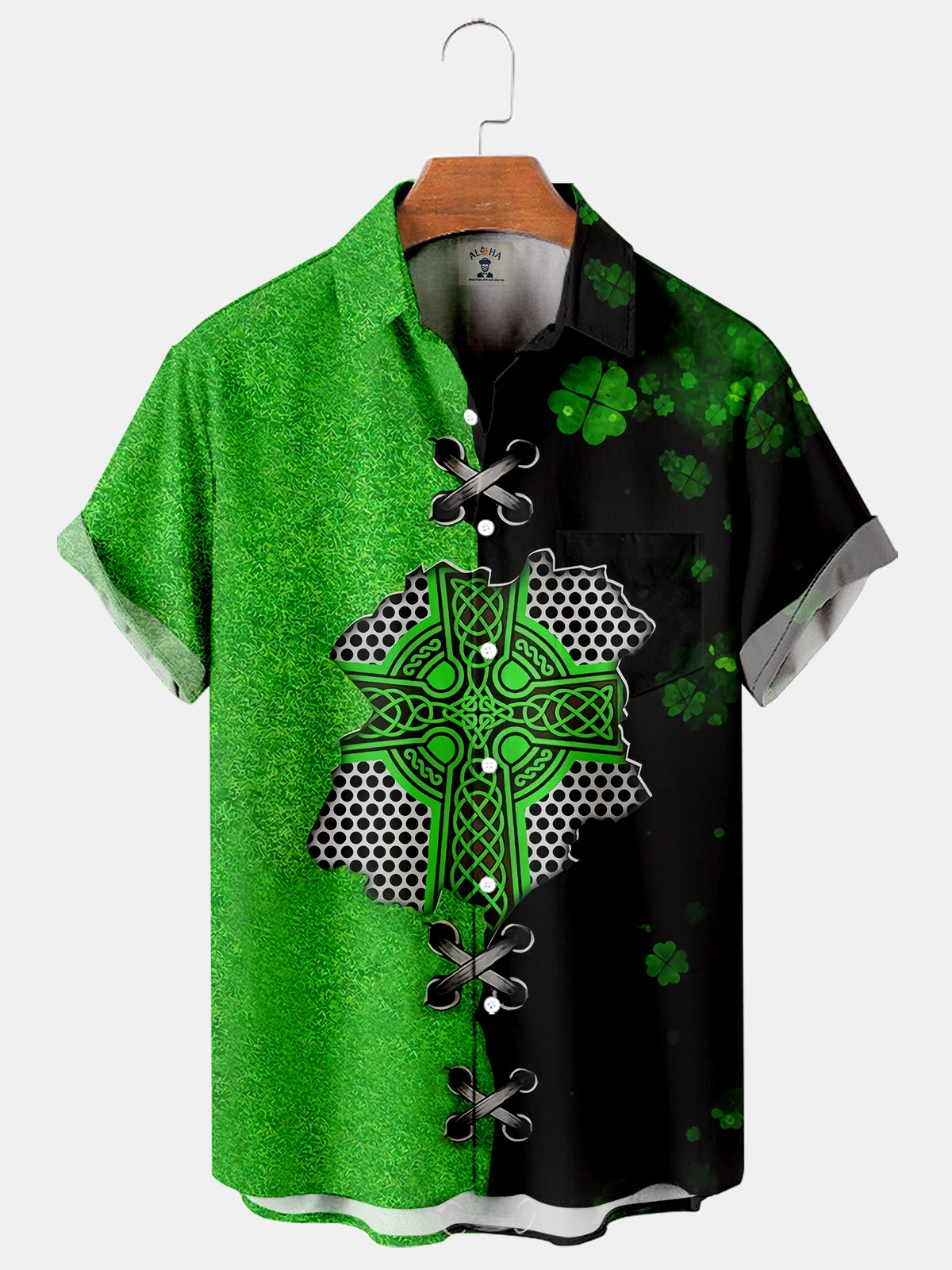St. Patrick's Day Casual Loose Men's Plus Size Short-Sleeved Shirt-Mokaloha
