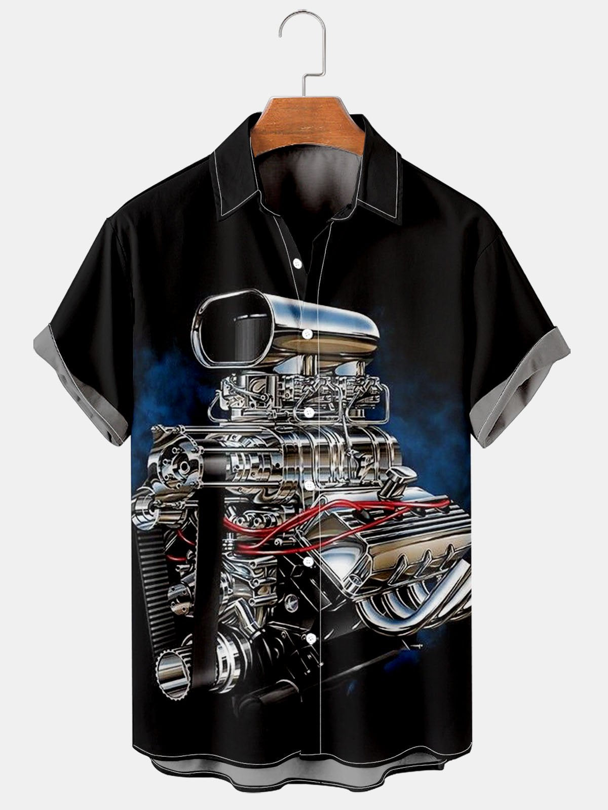 Men's Cool Auto Mechanic Casual Print Lapel Shirt-Mokaloha