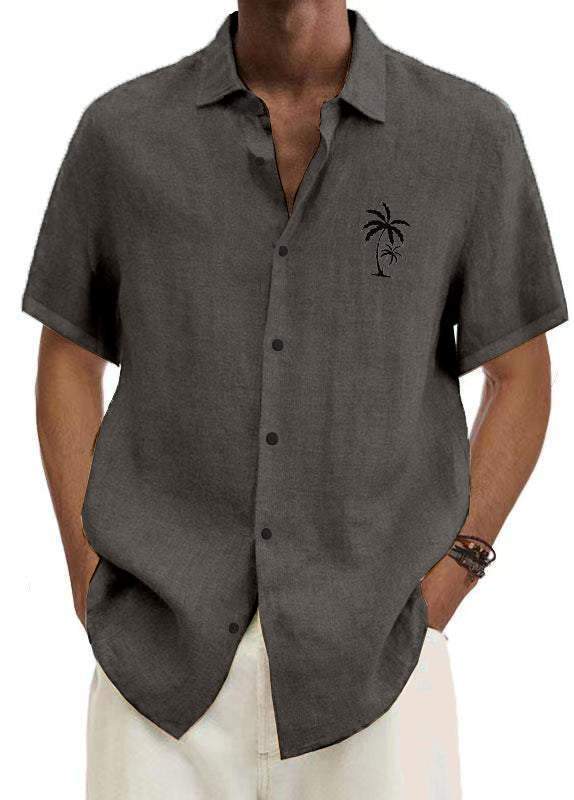 Men's Hawaiian Solid Color Coconut Palm Tree Casual Comfort Print Short Sleeve Shirt-Mokaloha