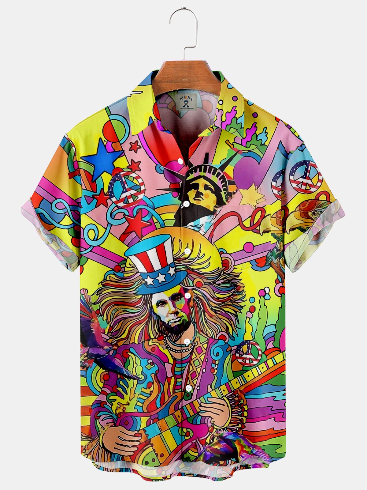 Men's Hippie American Vibe Print Short Sleeve Shirt-Mokaloha