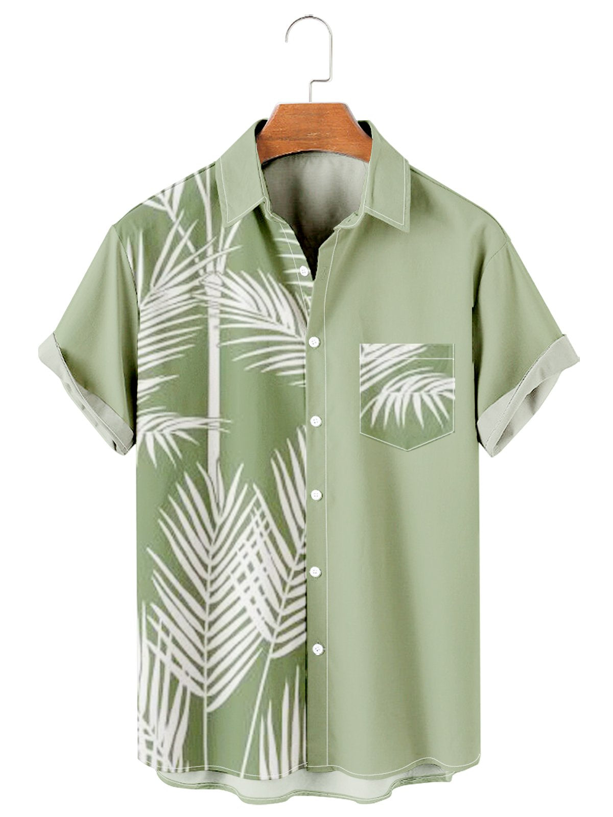 Simple Hawaiian Leaf Patchwork Casual Men's Shirt-Mokaloha