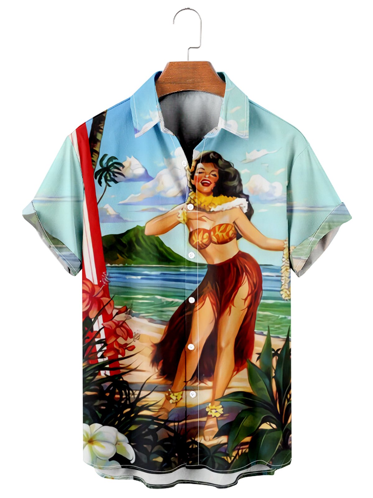 Hawaiian beauty casual loose men's plus size short-sleeved Shirt-Mokaloha