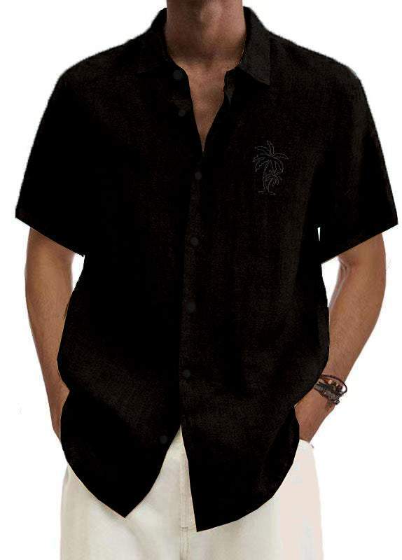 Men's Hawaiian Solid Color Coconut Palm Tree Casual Comfort Print Short Sleeve Shirt-Mokaloha
