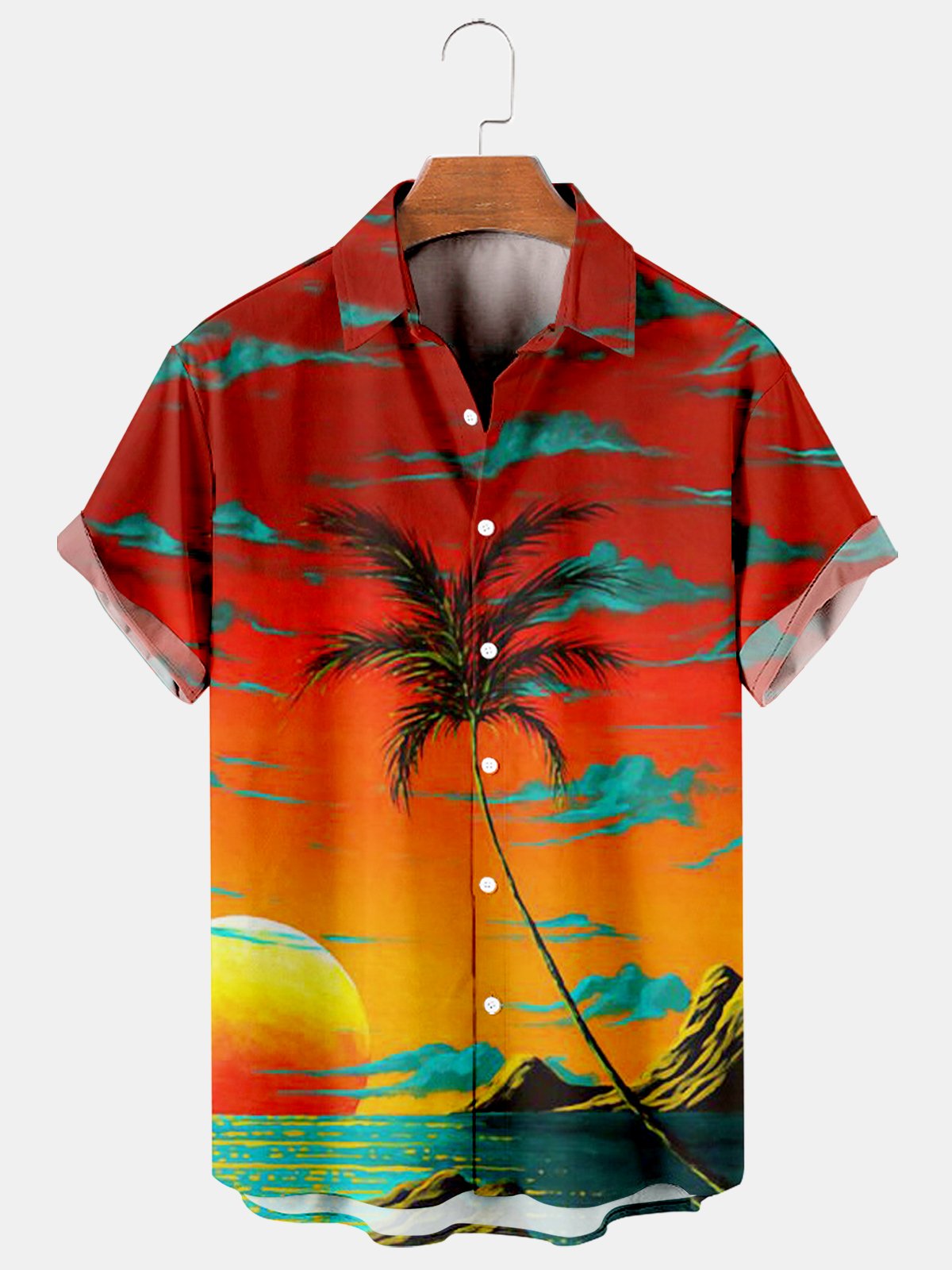Coconut Tree Casual Loose Men's Plus Size Short-Sleeved Shirt-Mokaloha