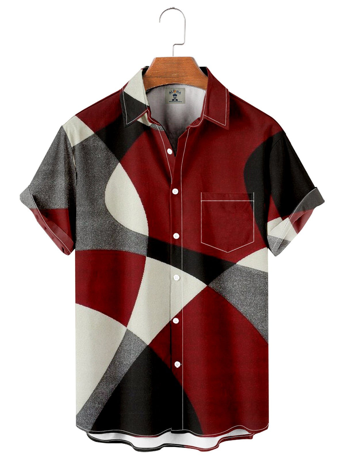 Men's Geometric Vintage Texture Pattern Short Sleeve Shirt-Mokaloha
