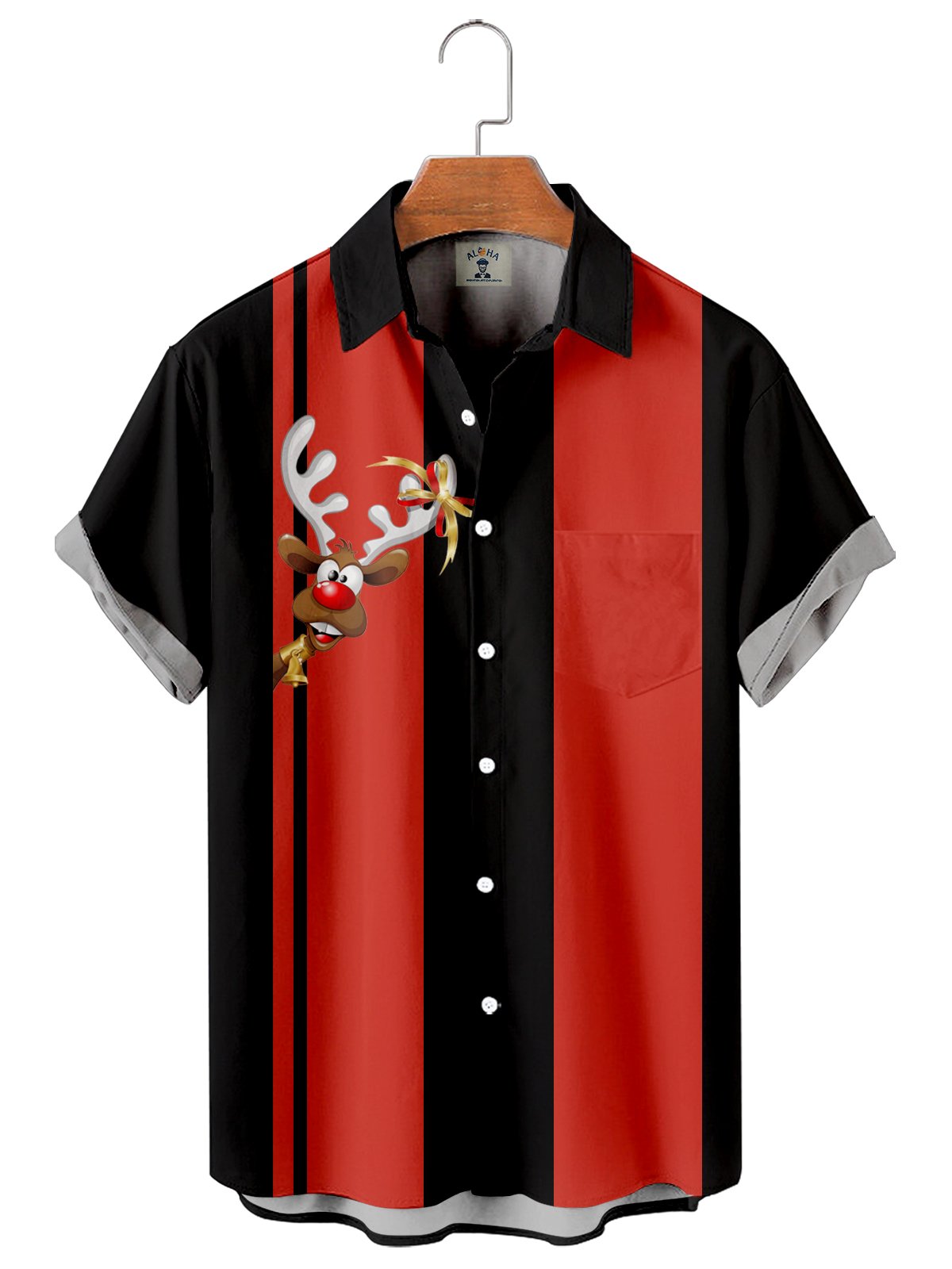 Men's Simple Christmas Fun Elk Short Sleeve Bowling Shirt-Mokaloha