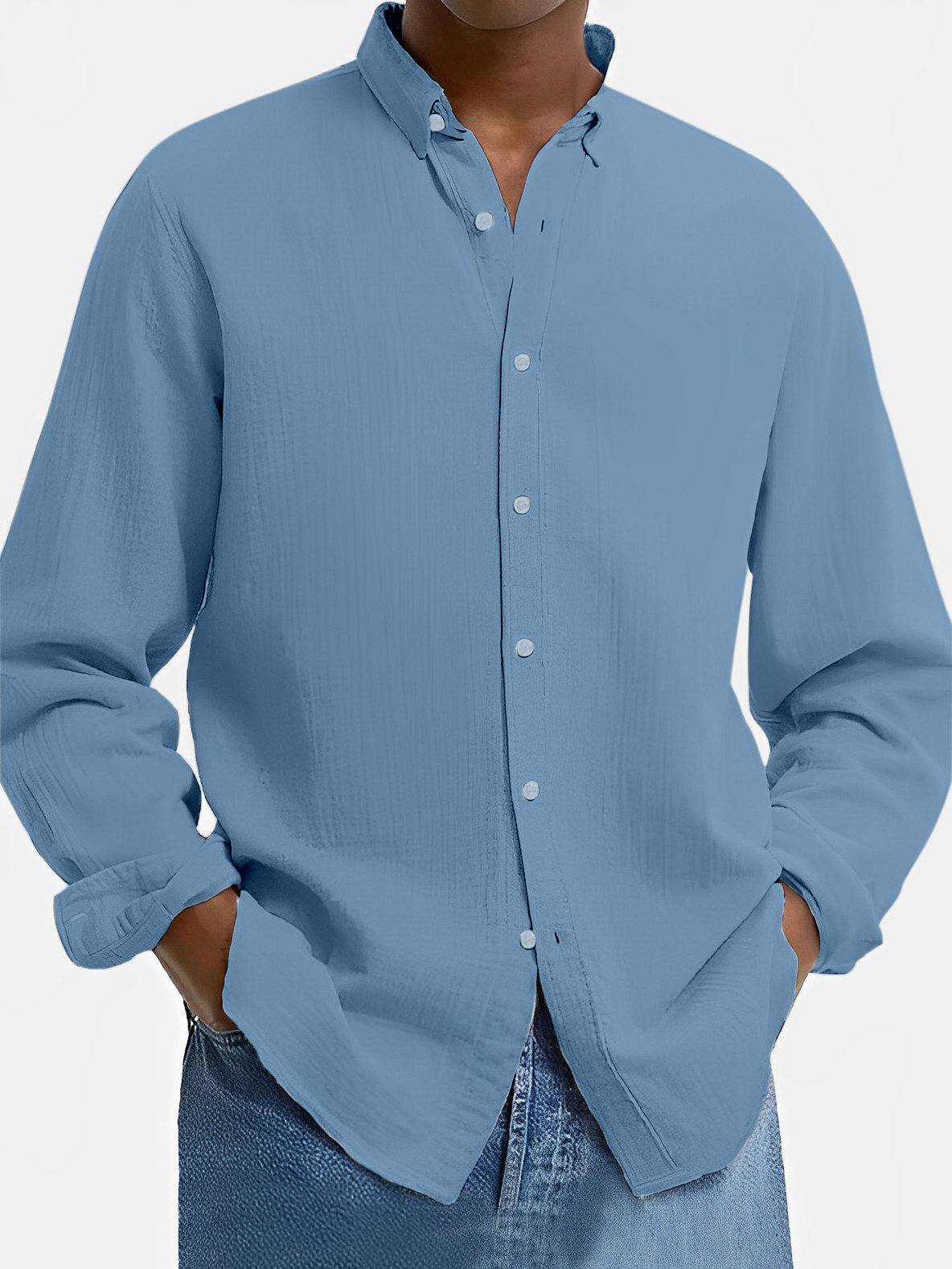 Men's Lapel Cotton And Linen Loose Casual Long-sleeved Shirt