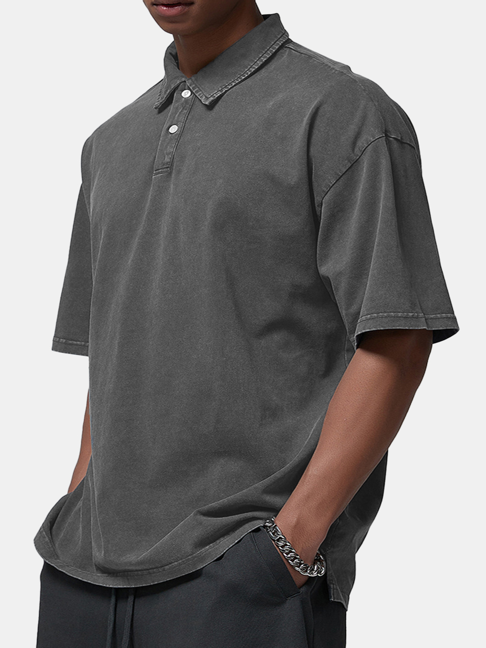 Men's Casual Basics Washed Distressed Retro Short Sleeve Polo Shirt