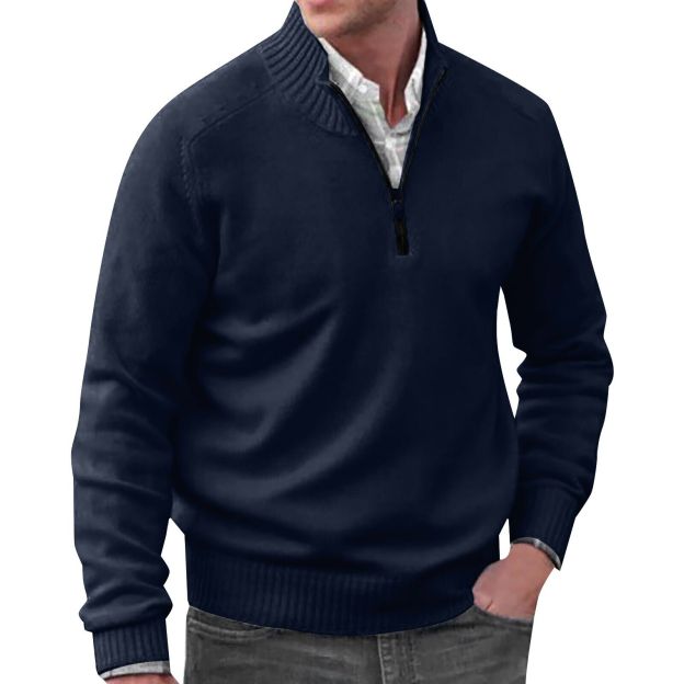 Men's Stand Collar Zipper Basic Solid Color Sweater Long Sleeve Sweatshirt