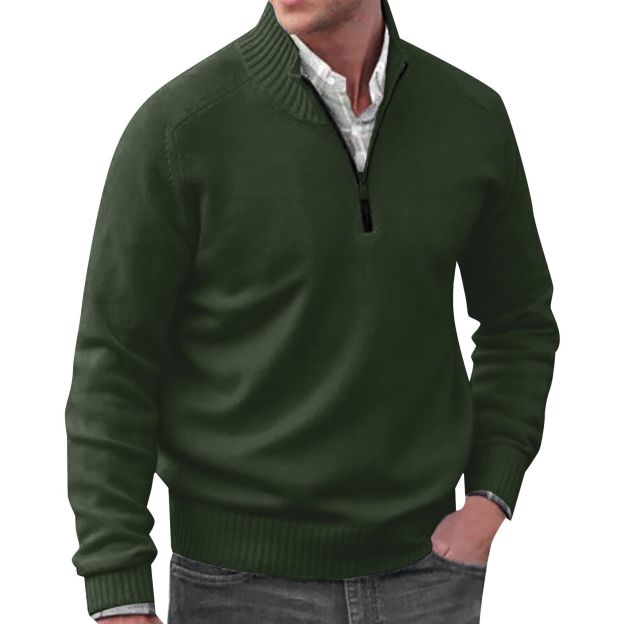Men's Stand Collar Zipper Basic Solid Color Sweater Long Sleeve Sweatshirt