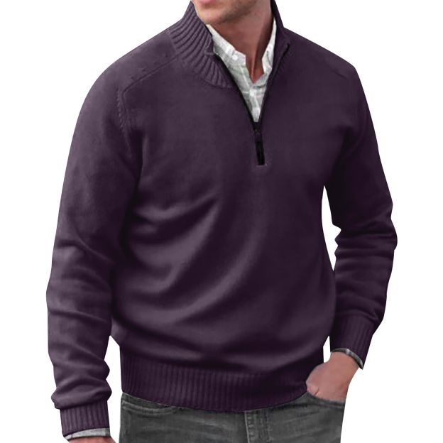 Men's Stand Collar Zipper Basic Solid Color Sweater Long Sleeve Sweatshirt