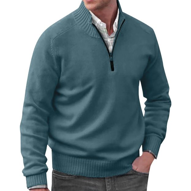 Men's Stand Collar Zipper Basic Solid Color Sweater Long Sleeve Sweatshirt