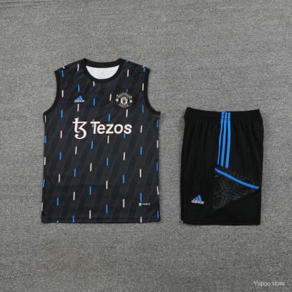 23-24 Manchester United Black Vest Jersey+Shorts