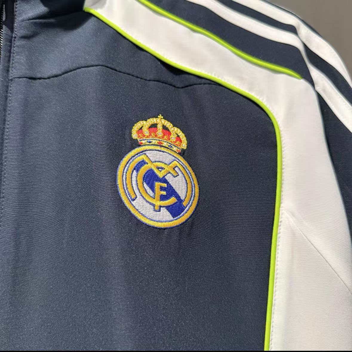 retro Windbreaker real M@drid training royal blue Waterproof thickened retro version S-XXL