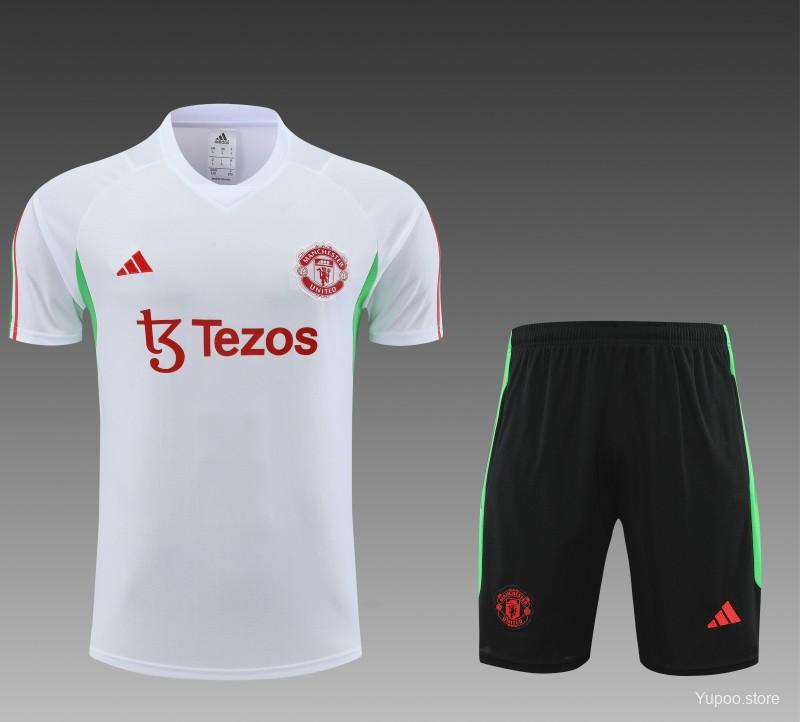 23-24 Manchester United White Short Sleeve+Shorts
