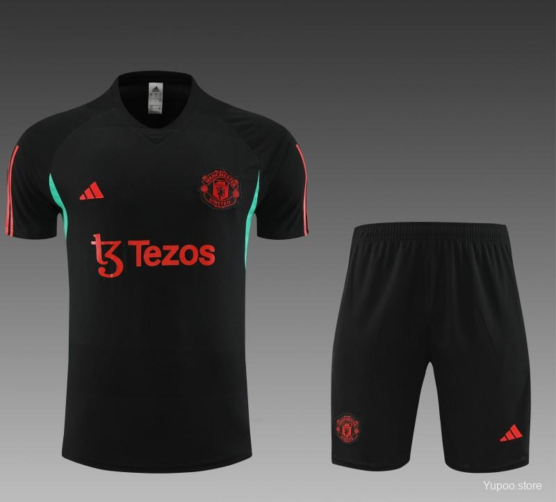 23-24 Manchester United Black White Short Sleeve+Shorts