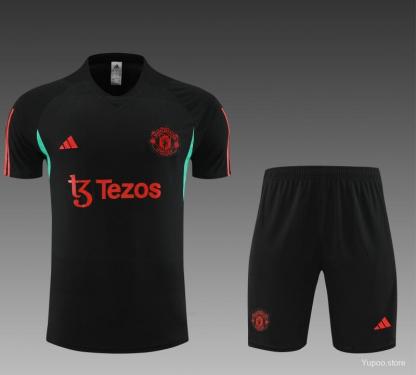 23-24 Manchester United Black White Short Sleeve+Shorts