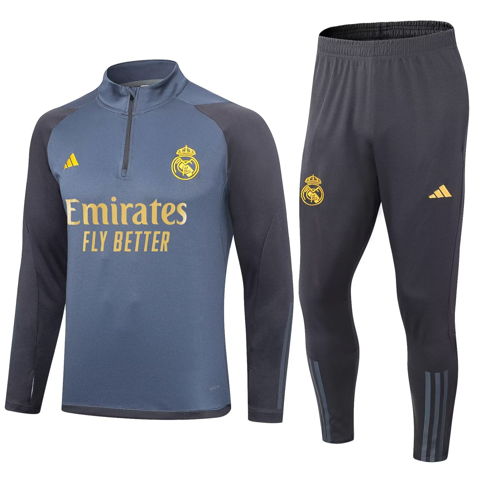 23-24 Real Madrid Gray Half-Zip Jacket Suit
