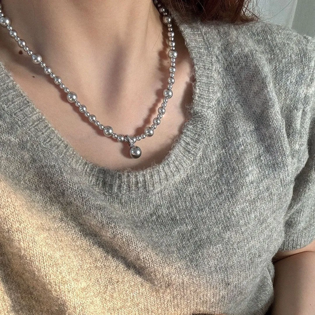 925 silver gradient imitation pearl necklace