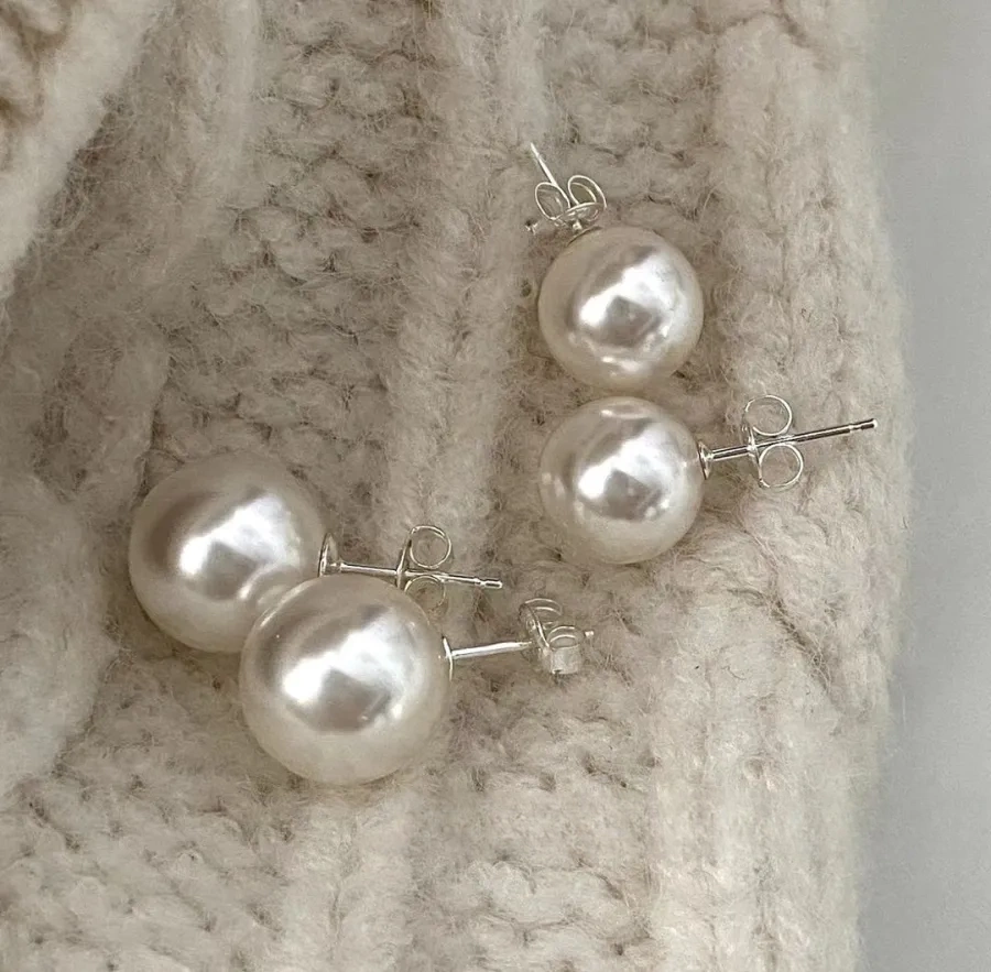 925 silver faux pearl stud earrings