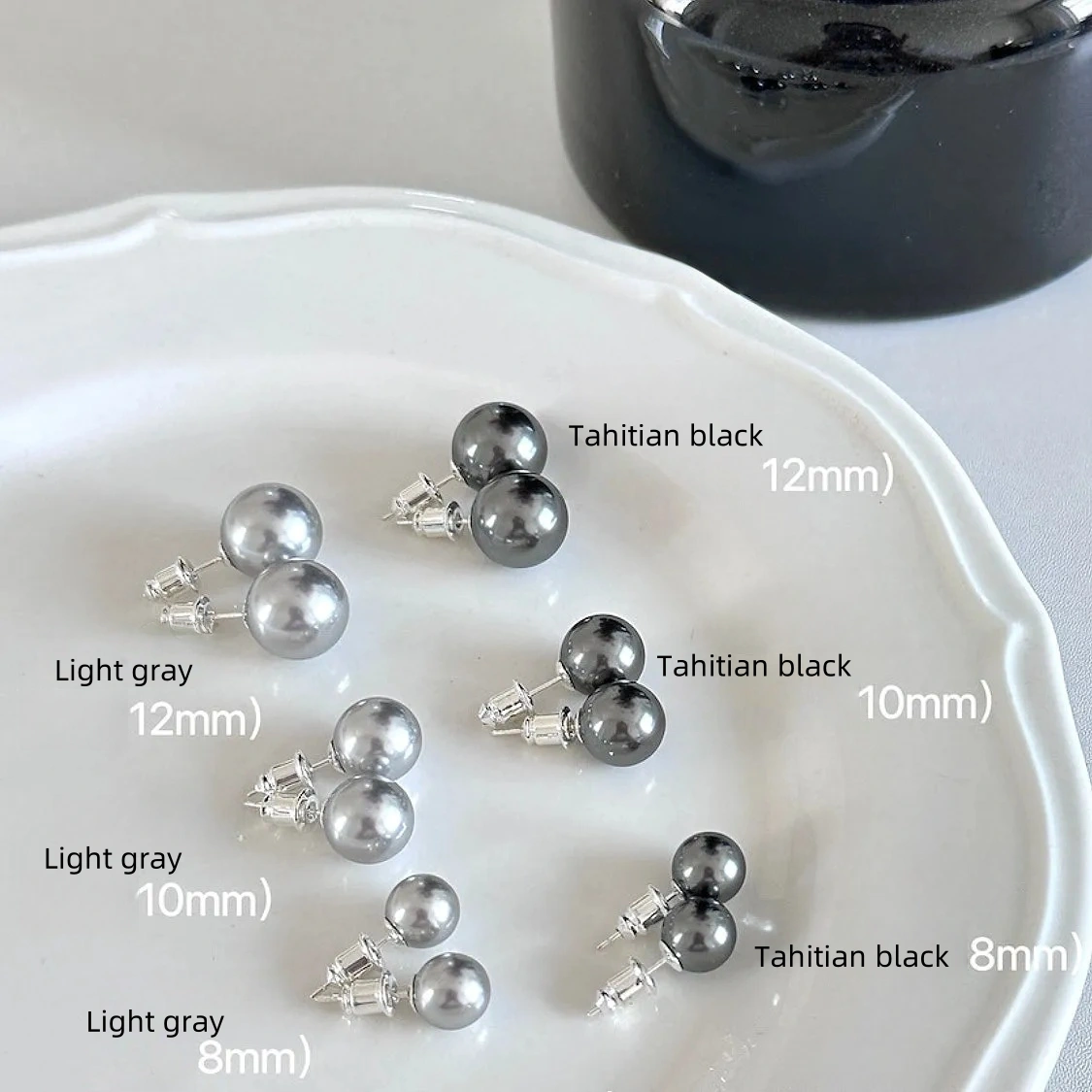 Artificial Tahitian Black Pearl Stud Earrings 925 Silver Needle