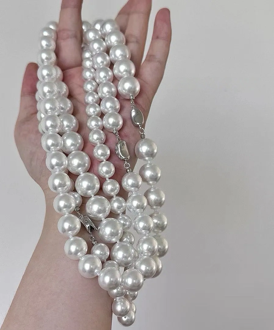 Faux Australian white pearl knotted necklace