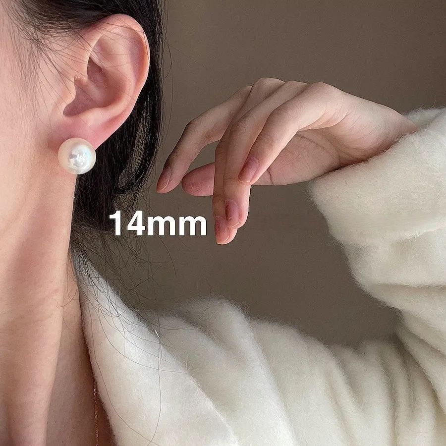 925 silver needle dazzling artificial crystal large pearl stud earrings