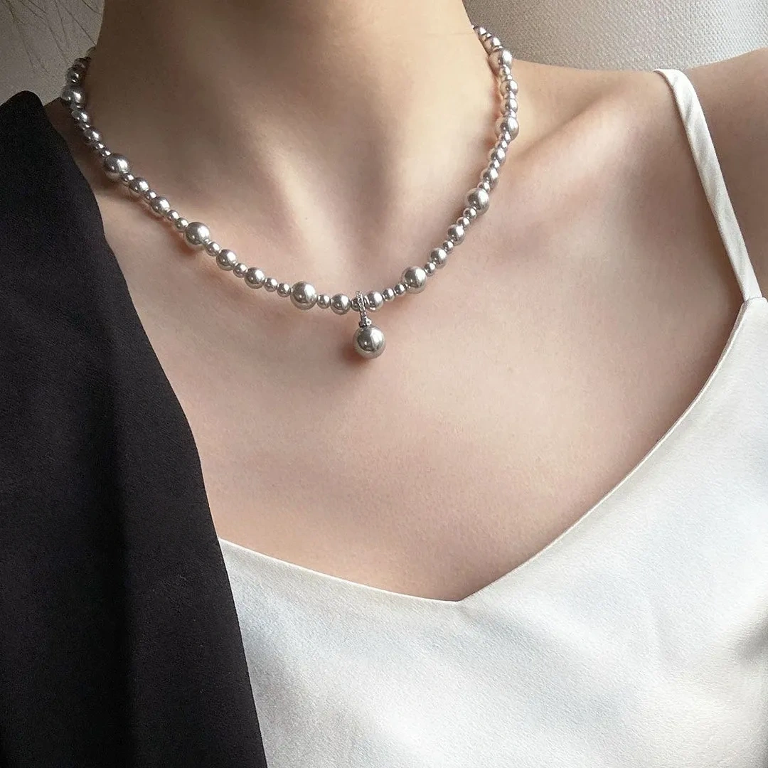 925 silver gradient imitation pearl necklace