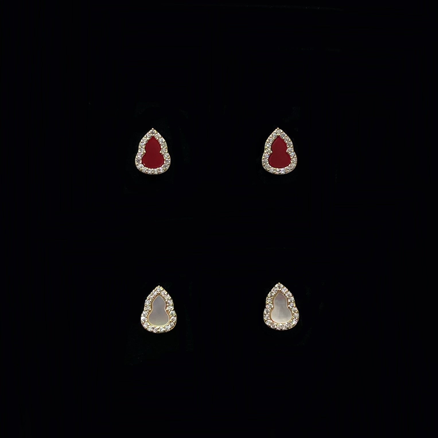Red agate white fritillary mini gourd earrings