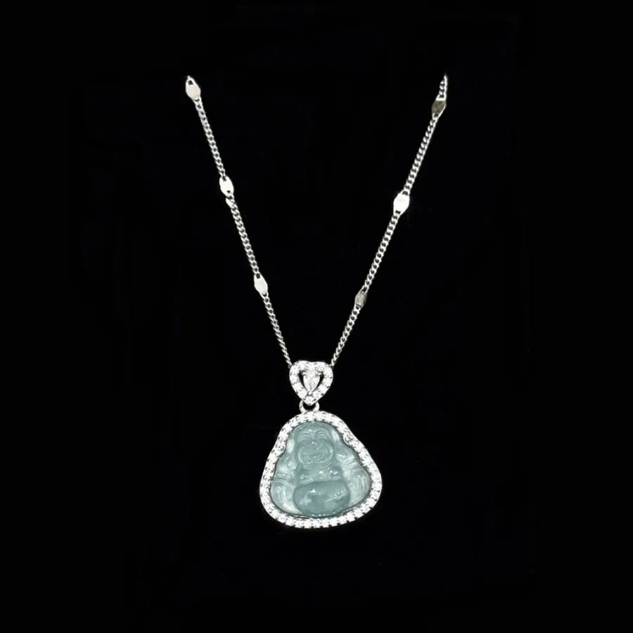 925 silver blue water jade Maitreya Buddha necklace