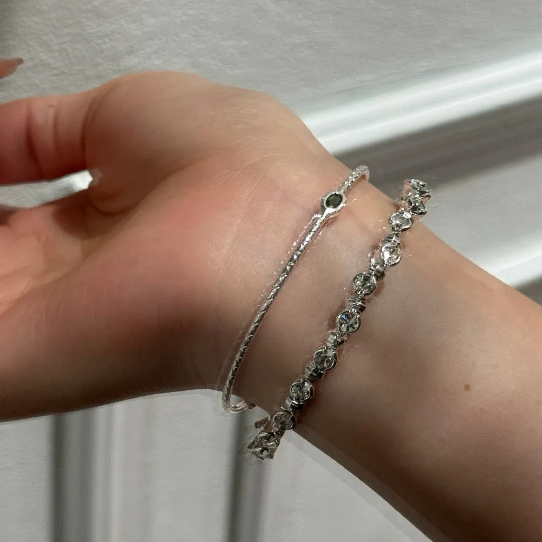 Silver zircon thin bracelet vertical half bracelet bracelet Beaded bracelet