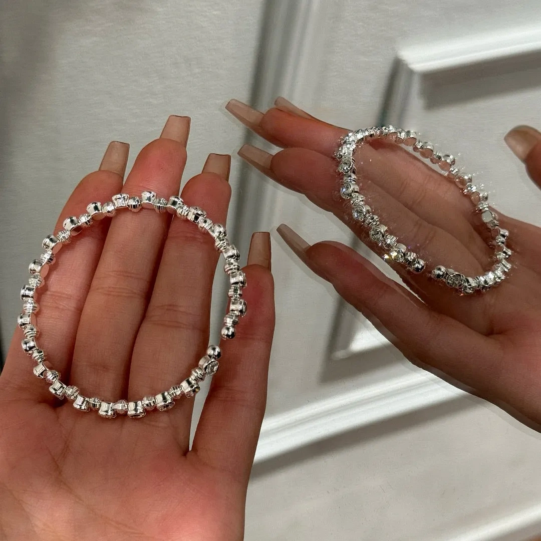 Silver zircon thin bracelet vertical half bracelet bracelet Beaded bracelet