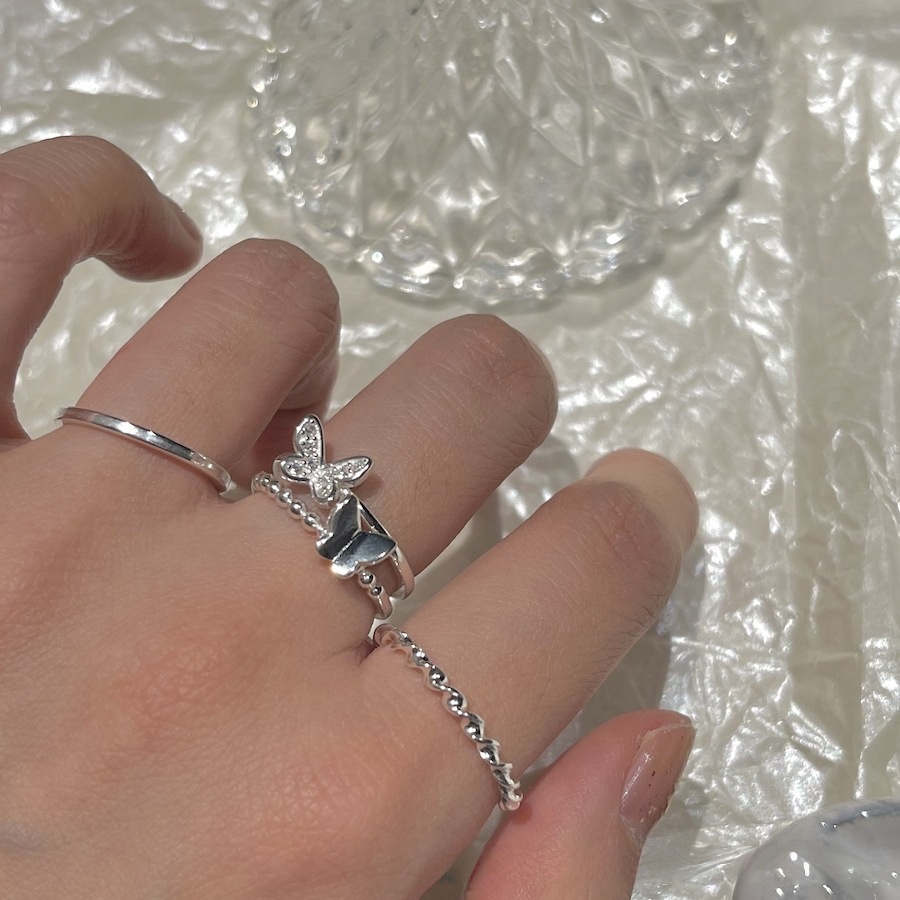 Butterfly three-piece sterling silver ring
