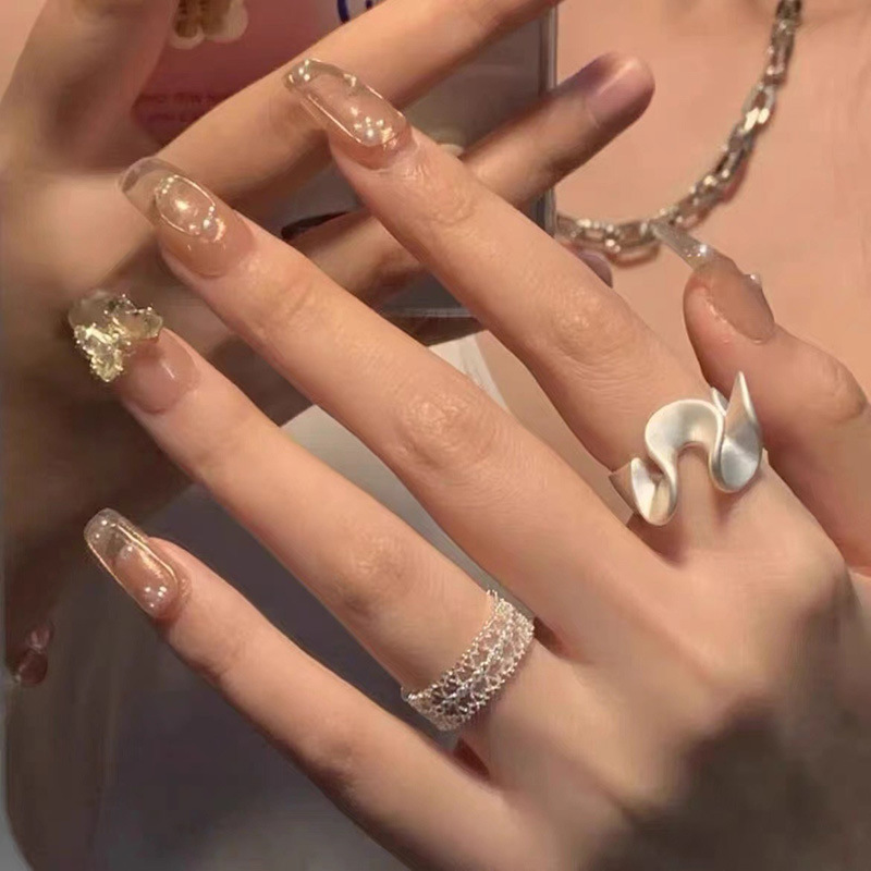 925 silver wavy skirt nubuck ring