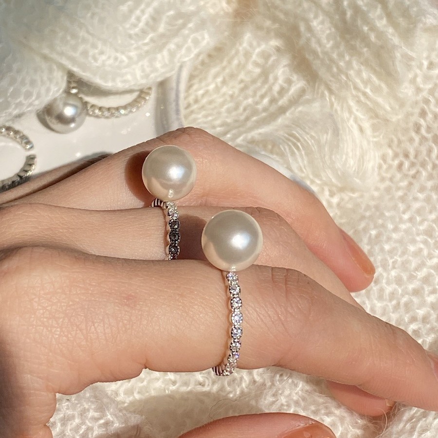 Faux Pearl 925 Silver Pyrrhite Open Ring 10mm