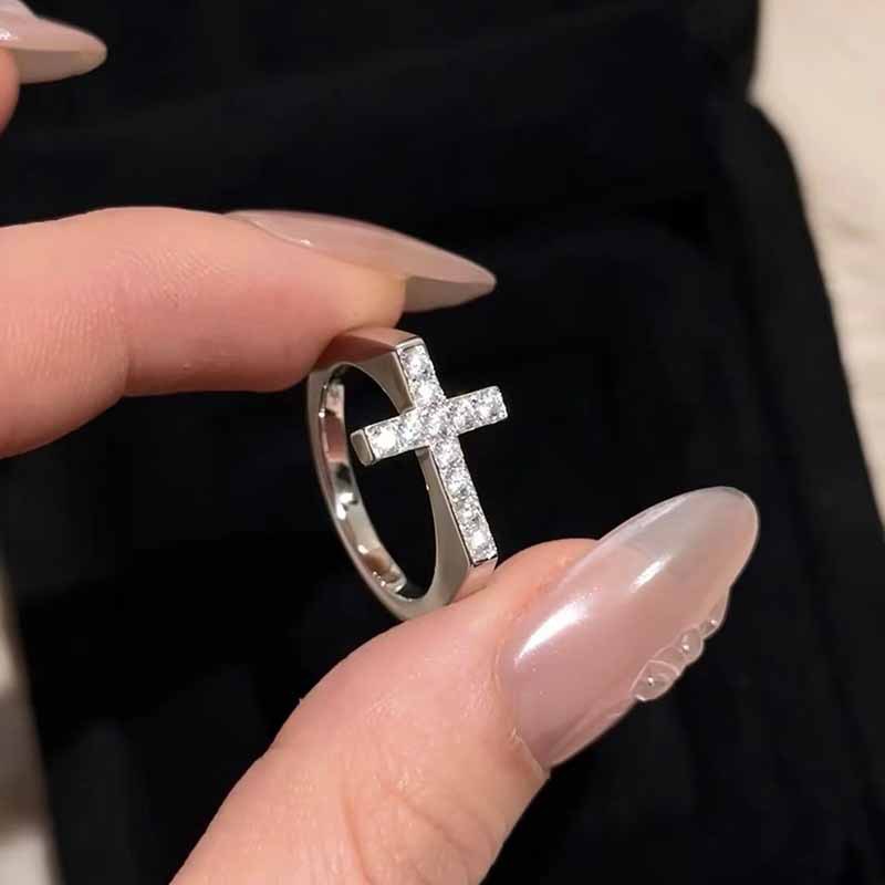 925 silver plated white gold cross ring