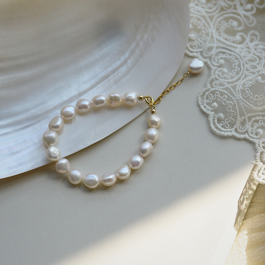 925 Silver Natural Baroque Shaped Pearl Bracelet