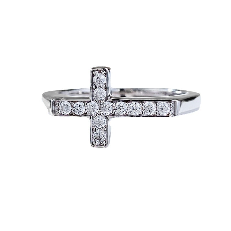 925 silver plated white gold cross ring