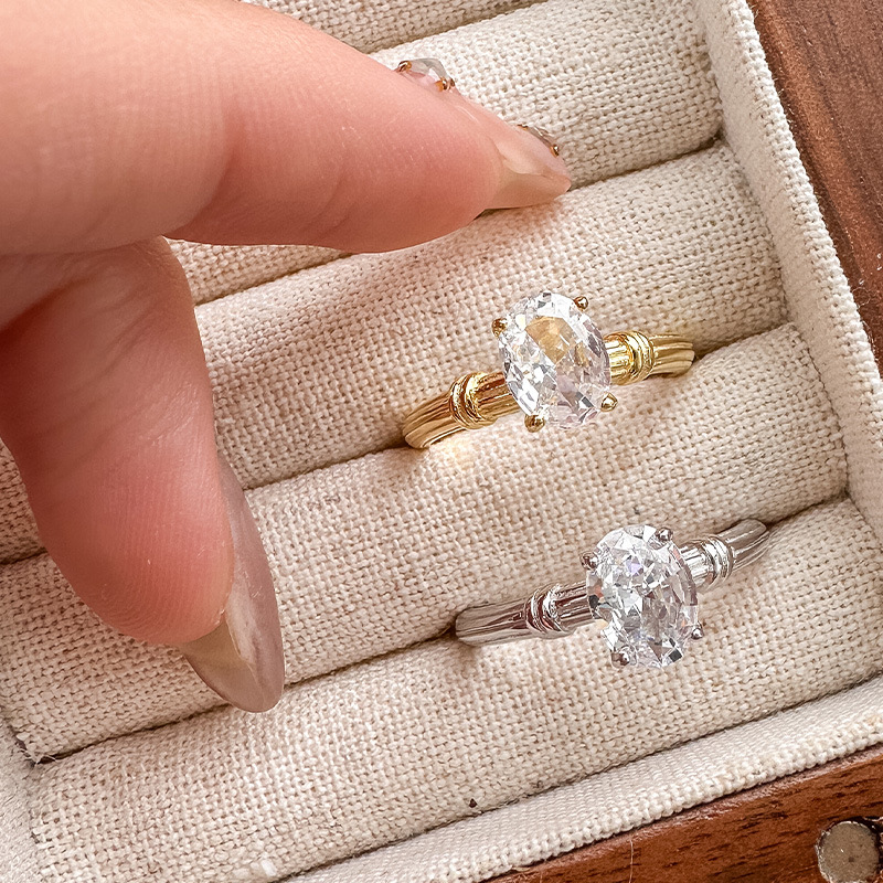 925 silver gold-plated 6*8mm knotted solitaire diamond ring