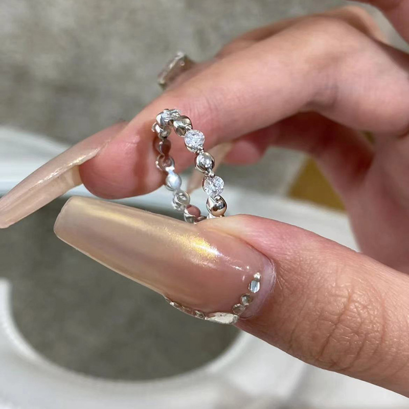 925 Silver Bead Diamond Ring