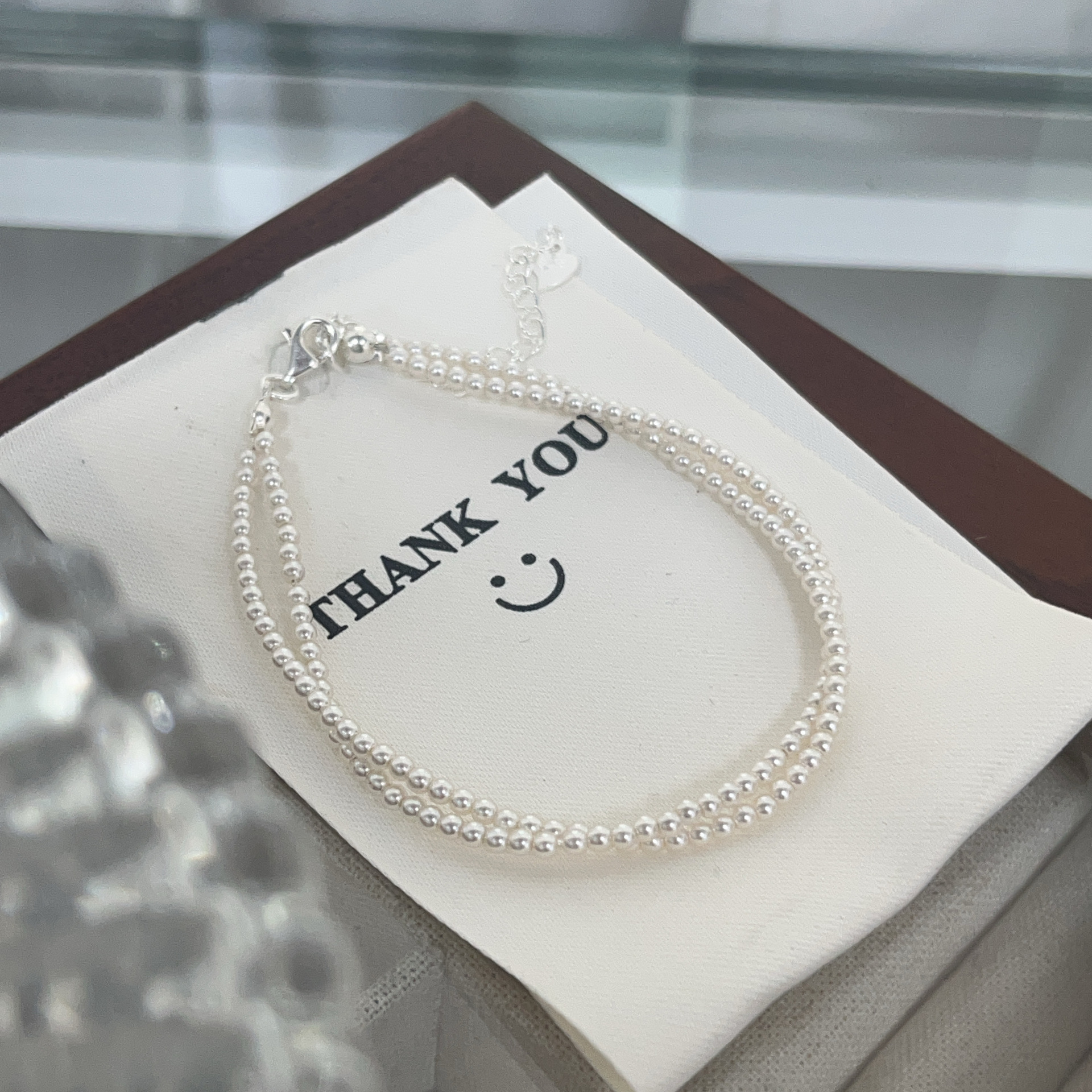 925 silver double entwined pearl bracelet