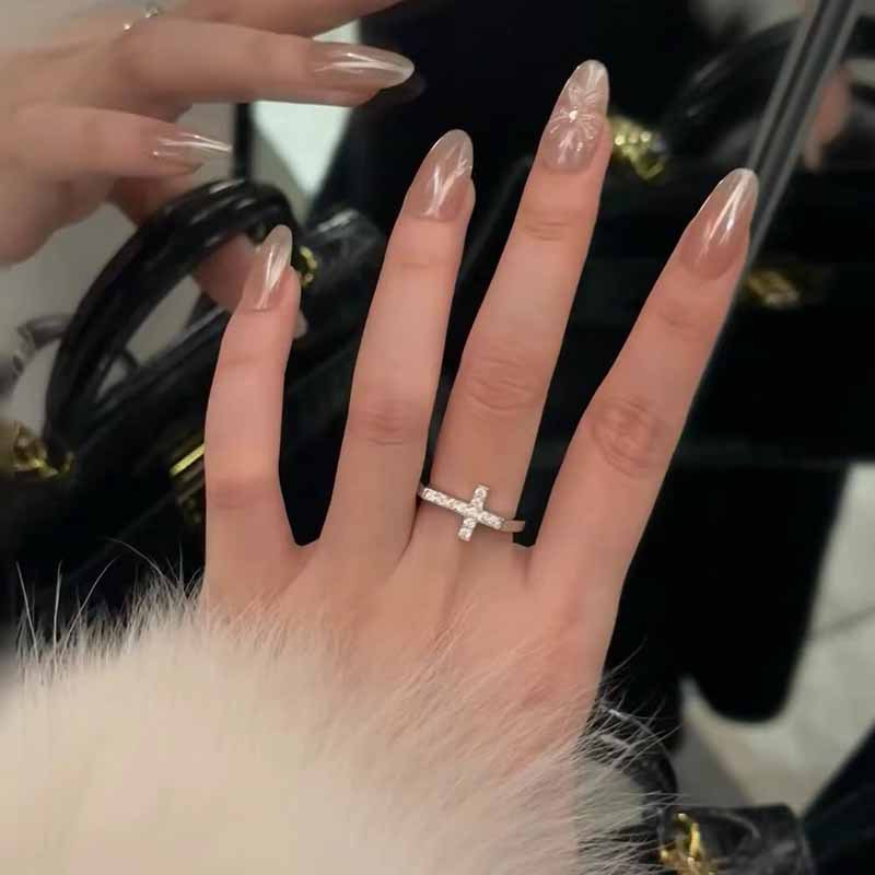 925 silver plated white gold cross ring