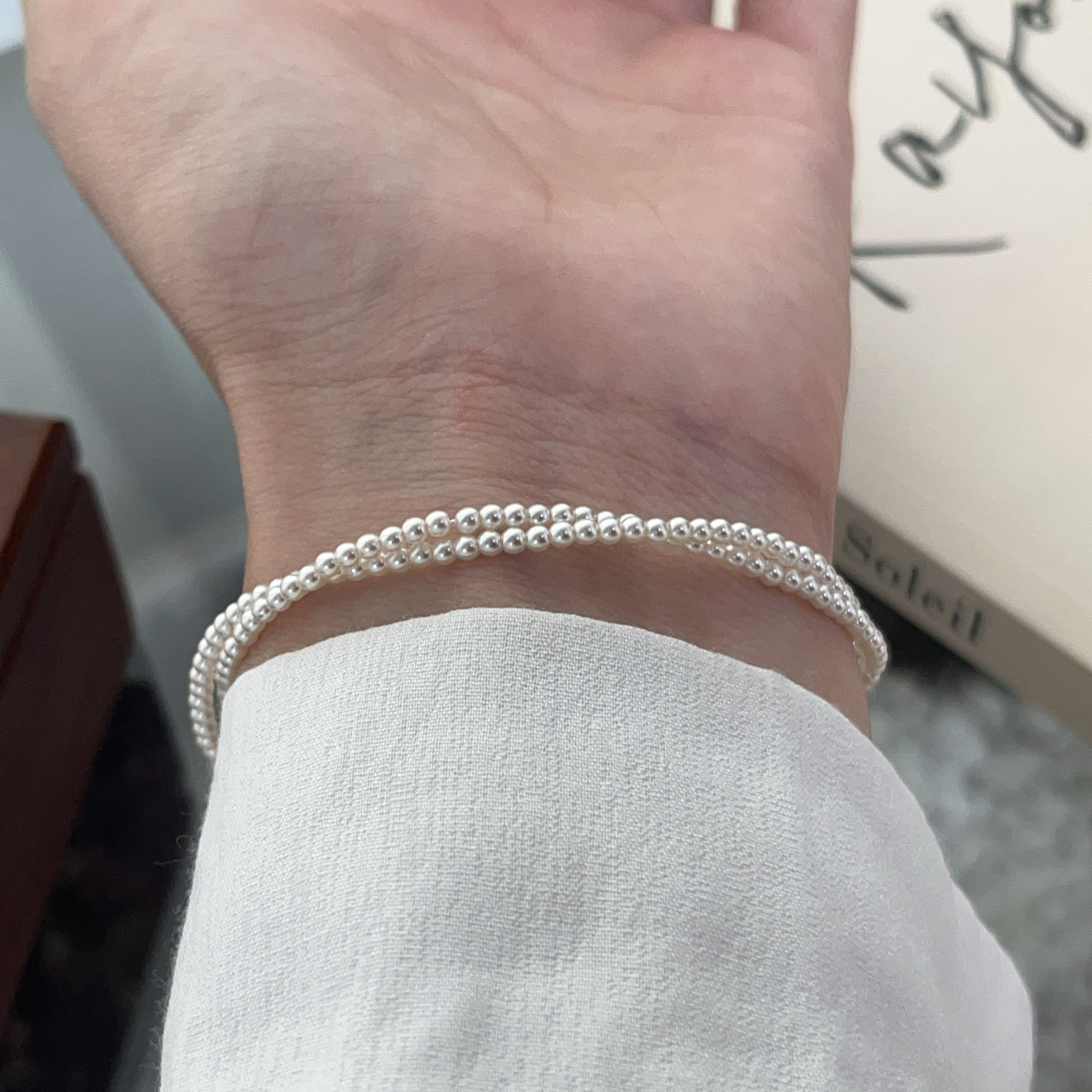 925 silver double entwined pearl bracelet