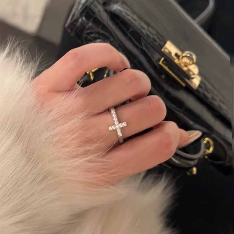 925 silver plated white gold cross ring