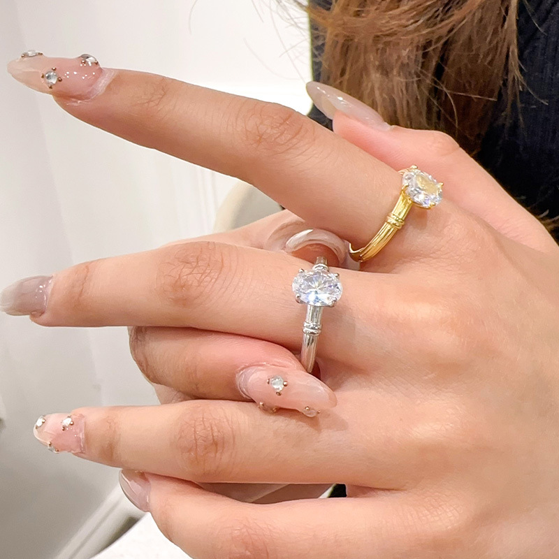 925 silver gold-plated 6*8mm knotted solitaire diamond ring