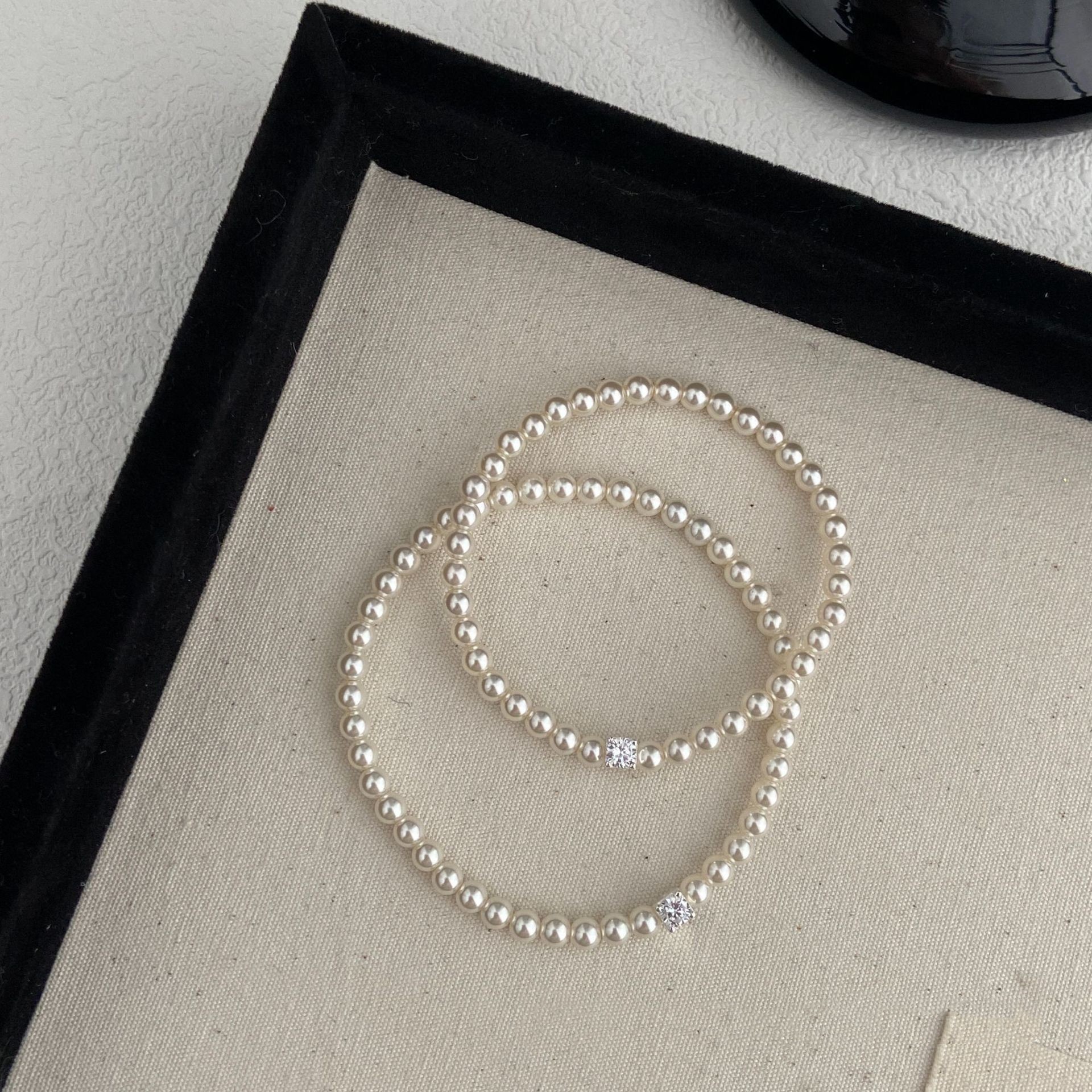 925 silver small sugar cube Haoshi artificial pearl bracelet
